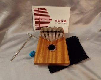 KALIMBA 17 Tab FINGER HARP with Metal striker/finger guard and Instructions - 4 3/4" at Top   5 1/2" bottom    7 1/4" High    2" Deep