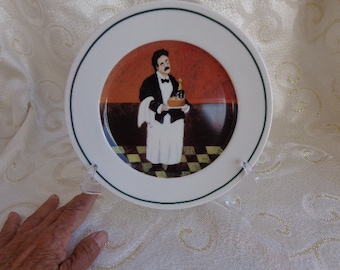 SOMMELIER PLATE "Room Service" - 7 3/4" Guy Buffet Luncheon Plate - Vintage Ceramic Dishwasher Safe Plate