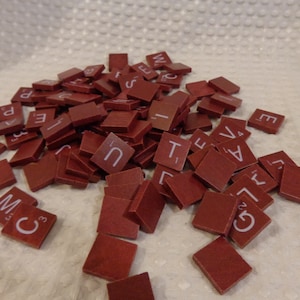DARK SCRABBLE LETTERS - 100  Scrabble Letters - dark wood white letters   Scrabble Tiles   craft and jewelry projects