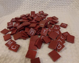 DARK SCRABBLE LETTERS - 100  Scrabble Letters - dark wood white letters   Scrabble Tiles   craft and jewelry projects    Free shipping