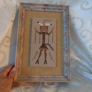 NAVAJO &quot;YEI &quot; Sand Painting  8 1/2&quot; x 12 3/4&quot; Sand Art Painting of Navajo Yei Figurine - Unsigned