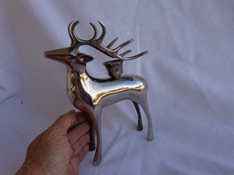 SILVERPLATE REINDEER Taper Candle Holder Silver Deer Candle Etsy
