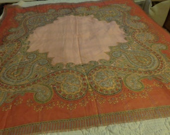 WOVEN PINK METALLIC Large Shawl - 47" x 47" Pashmina Shawl with fringed edges - Paisley Pattern