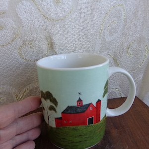 WARREN KIMBLE BARN Mug - 3 3/4&quot;H x 3 1/2&quot;D - 1998 Red Barn with silo by Warren Kimble for Gibson