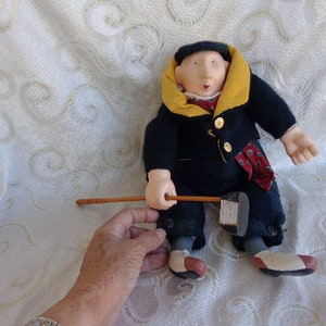 GOLF SHELF SITTER Doll Parisian- 15"H Parisian Soft Body Shelf Sitter Golfer Doll with Wooden Club - Clay features Hand Painted