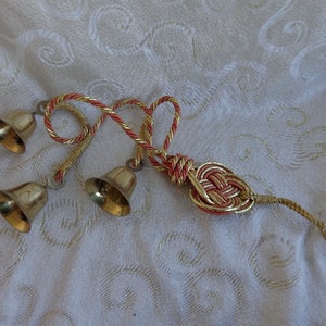 DOOR-BELLS CHRISTMAS Ornament - 3 Brass Bells on 27&quot; Cord - Bells 2&quot;L x 2 1/2&quot;W - Decorative Corded Bells