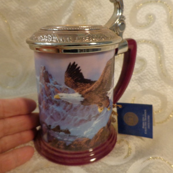 EAGLE COLLECTOR TANKARD - 6"H x 4"D - "Eagles of the Majestic Mountain - Alaskan Chilkoot Bald Eagle Preserve - Franklin Mint Mug - Spotless