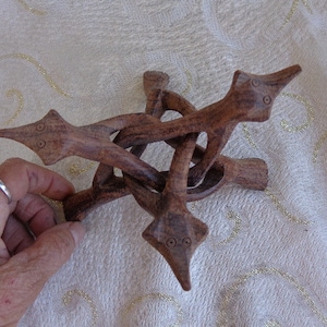 CARVED WOOD TRIPOD - Folding Tripod Stand for Bowl, Ball, Globe, Candle - 6 1/2&quot;H x 6 1/2&quot;D when open - Hand Carved Wood Tripod Stand