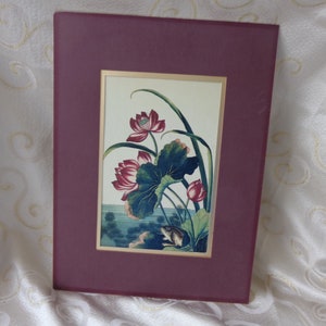 FROG and LILY PRINT - Oriental Matted Print  of Frog, Water and Lily Pads - Total size of 16 x 12&quot; including Gold Edged Maroon Mat-