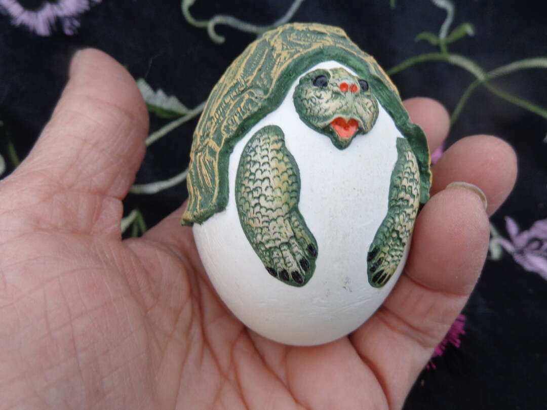 HATCHING TURTLE EGG 2 3/4 H Egg With Turtle Hatching on Top Bisque Egg With Turtle on Top Etsy