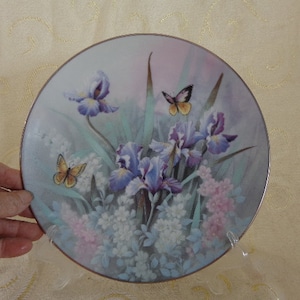 Topaz Beauties Butterfly Plate - 8 1/2&quot;D - Butterflies, Iris and Flowers - Second Issue of &quot;Jewels of the Flowers&quot; by Tan Chun Chiu - 1990&#39;s