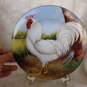 DAVID CARTER BROWN &quot;On the Farm&quot; Rooster Plate - 8&quot; - White Rooster Plate from 2000&#39;s by David Carter Brown for Sakura