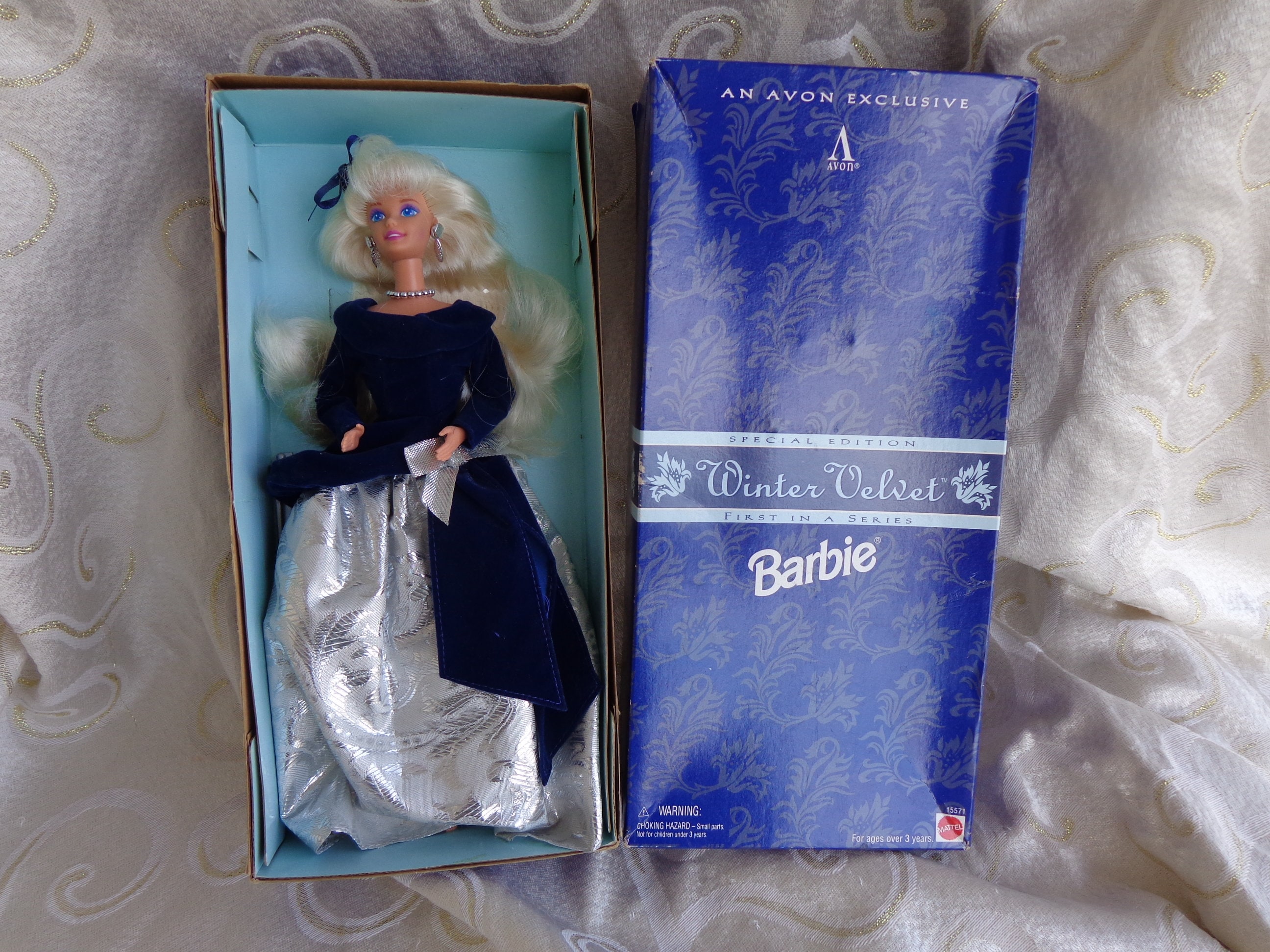 WINTER VELVET BARBIE Mattel 1995 Avon 1st in Series Exclusive Winter Velvet Barbie Dressed in Royal Blue Velvet and Silver Brocade Etsy