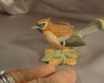 Vintage Lomonosov Porcelain Waxwing Bird Figurine, Russian