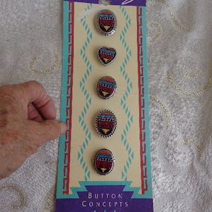 SOUTHWESTERN BUTTON COVERS - 1950's-1960's Set of 5 Button Covers 1 1/4"H x 1"W - With Original Packaging from Button Concepts