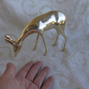 BRASS REINDEER DOE -5 1/4&quot;H x 7 1/2 &quot;L x 2 1/4&quot;W - Brass Reindeer Doe Buck with Lowered Head - Brass Reindeer -
