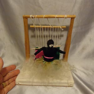 NAVAJO WEAVING FIGURINE - Navajo  Weaving Woman - Navajo Woman at Weaving Loom with Baby - Unsigned