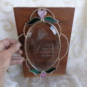 GLASS SUN CATCHER &quot;One Love that is Shared by Two&quot; -  8 3/4&quot;H x 6 1/2&quot;W - Stained and Etched Glass Art Window Hanger by
