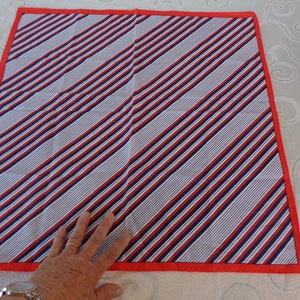 RED WHITE BLUE Polyester Striped Scarf  21&quot; x 21&quot;   Crepe De Chine Scarf