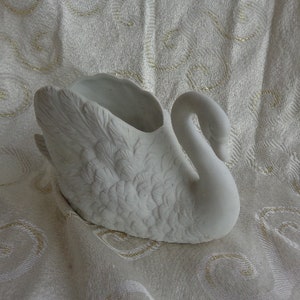 PORCELAIN SWAN PLANTER or Vase - 4 1/2" H x 8" L x 4" W- Bisque Porcelain Swan from 1988 for Planter or Vase