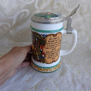 Vintage HAUCOZE Beer Stein Mug German Hunting Stanley Viking Tankard W/out  LID