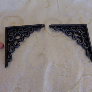 CAST IRON SHELF Bracket Pair - 3 3/4&quot; x 3 3/4&quot; x 1/2&quot; Strong Cast Iron Scroll Design Shelf Bracket Pair