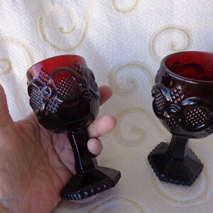 AVON PAIR GOBLETS - 1876 4 1/2&quot; Smaller Size Cape Cod Collection Pair of Small Wine Goblets - Ruby Red Avon Small Wine Goblets