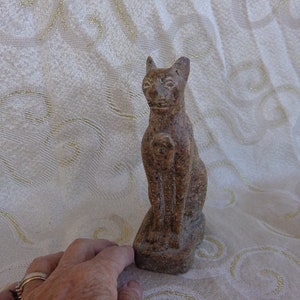EGYPTIAN CAT GODDESS - Bastet - Stone Figurine - 6 1/2&quot;H x 2&quot;W x 3 1/2&quot;L - Carved Granite Copy of Bastet - Egyptian Cat Goddess