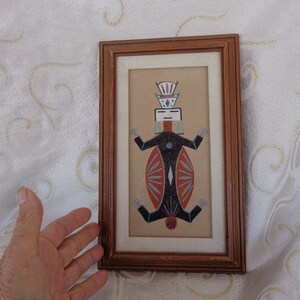 NAVAJO &quot;WATER CREATURE&quot; - 8 1/2&quot;W x 10 1/2&quot;H - Signed Sand Painting Including the Frame - Authentic Navajo Sand Art by (Name Illegibile)