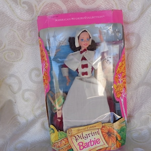 PILGRIM BARBIE DOLL - 1994 - 11 1/2&quot;H - American Stories Collection Thanksgiving Pilgrim Barbie   N R F B - Doll Excellent    Box has wear
