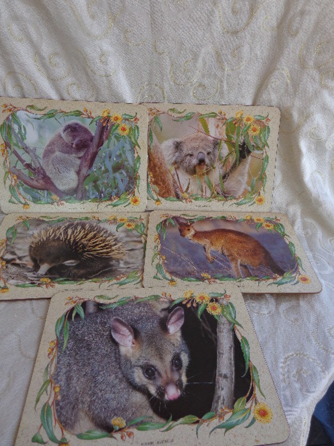 5 CORK AUSTRALIA ANIMAL Luncheon Placemats 11 1/2 X 8 1/2 Cork Back Placemats Hardboard W/cork