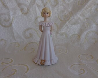 13th  GROWING UP GIRLS - Enesco 13 Year Old Growing up Birthday Girl - 6 1/8 &quot; Pink Dress 1981  Porcelain Blonde 13 Yr Old Birthday Girl