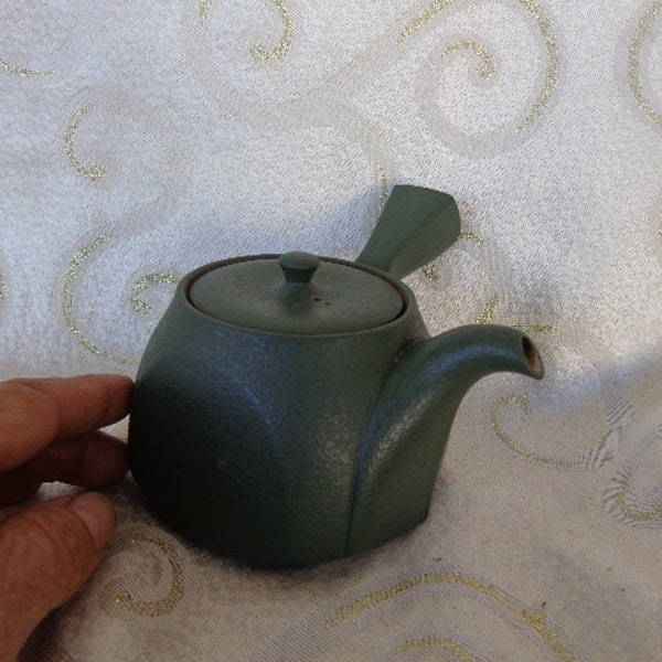 GREEN CLAY TEAPOT - Side Handle - 3 3/4" Diameter without spout or handle - 3" High with Lid -