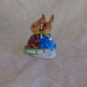 ROYAL DOULTON BUNNYKINS - Billie and Buntie &quot;Sleighride&quot;  Bunnykins Porcelain Figurine by Royal Doulton 1972 #D B 4