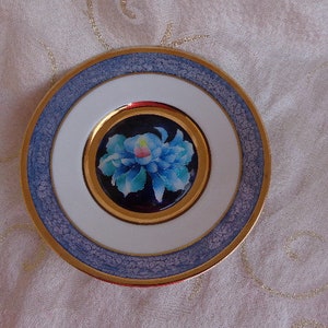 JAPANESE CLOISONNE PLATE Flower Festivals of Japan Collection Plate &quot;Chrysanthemum&quot; Blue Plate Trimmed in Gold from The Hamilton Collection