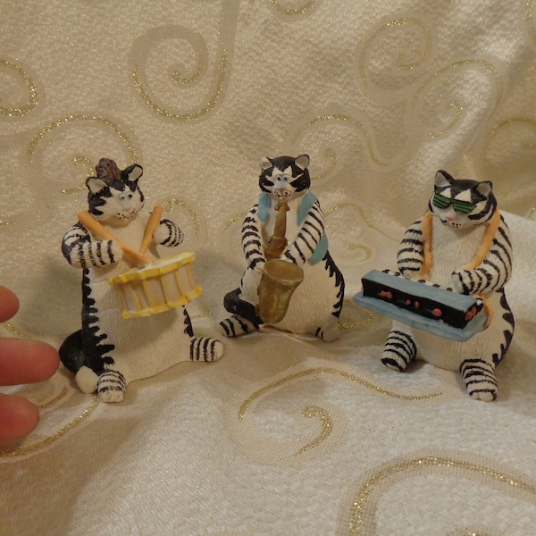 THREE CAT COMBO - Set 3 Resin Jazz Musicians - 3 1/2" H - Three Resin Jazz Musicians - Drum Cat - Keys Cat -Sax Cat