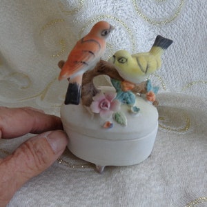 TWOBIRD TRINKETBOX - Porcelain - 4&quot;H x 2 3/4&#39;l x 2 1/4&quot;D with lid on - #3433 on bottom - Porcelain Bisque