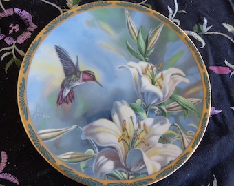 RUBY THROATED HUMMINGBIRD Mini Plate by Picard - 6 1/2&quot; - Cyndi Nelson - 1989 Picard Inc - Gems of Nature  The Beautiful Hummingbirds