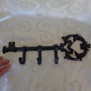 CAST IRON KEY Clothes Hook - 13&quot;L x 4 1/4&quot;H - Three Hook Cast Iron Key Clothing or Key Hook