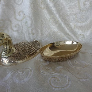 LARGE BRASS DUCK - 10 1/2&quot; 2 Piece Heavy Solid Brass Duck Container/Candy Dish/Trinket Box - Removable Lif