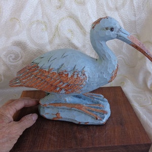 CARVED SHOREBIRD - 7 1/2&quot;H x 10 3/4&quot;L x 4&quot;W - Hand-Carved and Hand Painted Wooden Shore Bird with Long Beak and pads on bottom