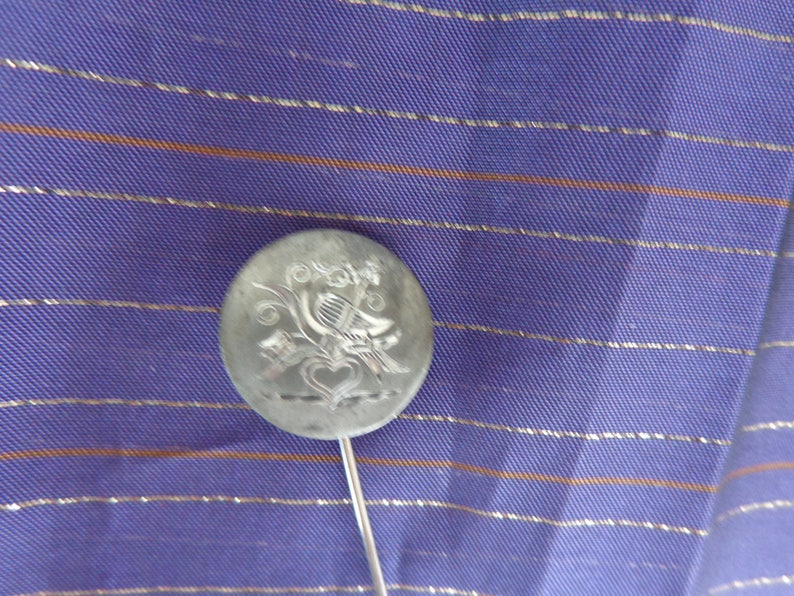 BIRD STICK PIN English Stick Pin Bird Scene in etched metal Pin England and Castle on back