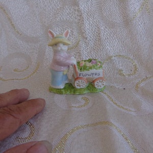 BUNNY WITH CART - Porcelain Easter Bunny with Cart of Flowers