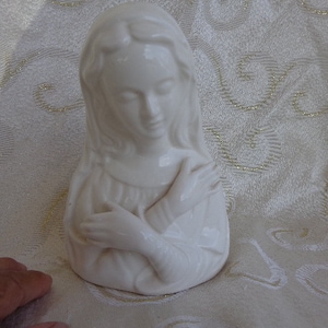 1950's Rubens MADONNA Planter Vase #316 - 6 3/4" Tall - White Ceramic Planter of Madonna with Hands Across Heart