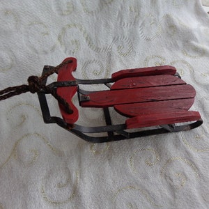LITTLE RED SLED - 11&quot;L x 5&quot;W x 3 1/2&quot;H - Hand Painted Red Sled for Toy or Decor -