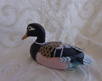 MALLARD DUCK CARVING- 6 1/2"L x 3 1/4"H x 2 1/4"W - Carved Wooden and Hand Painted Mallard Duck Figurine