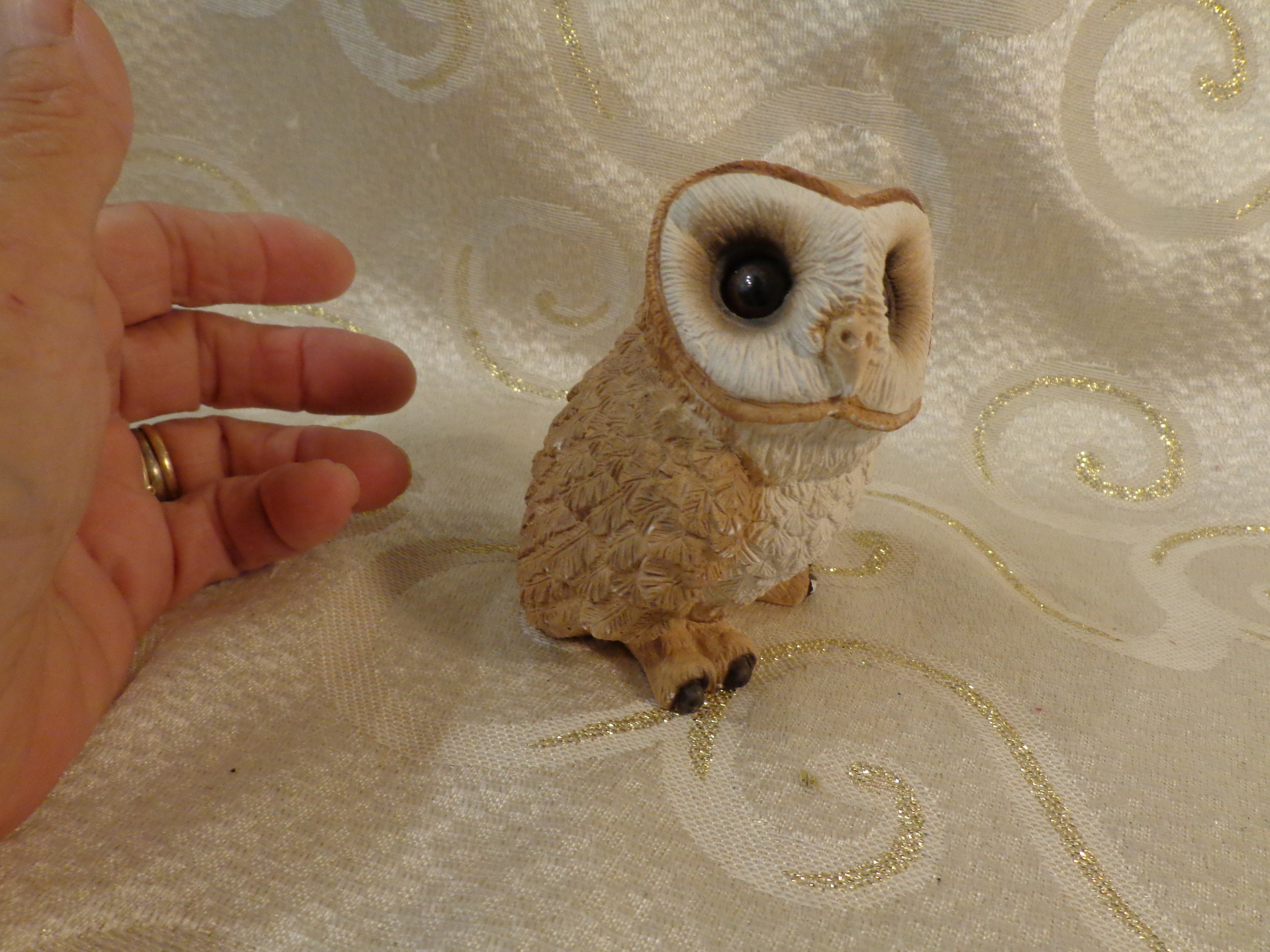ASHY FACED OWL Figurine - Resin - 3 3/4"H x 3 3/4"W x 3"D - Natural Looking Eyes - Ha