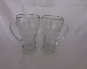 Pair of Heavy Clear Coke Glasses with Handles - Great Condition