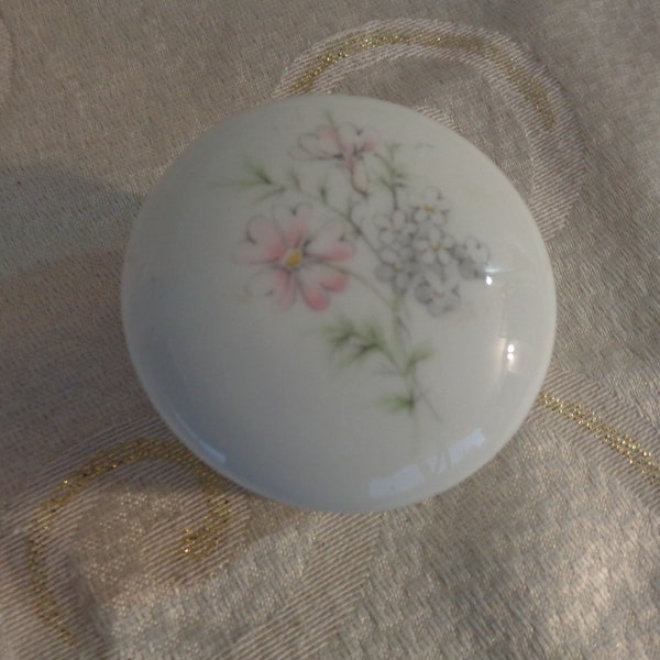 BONE CHINA TRINKET Box - 2 1/4" Newhall Staffordshire England Mini Round Trinket Box with Floral Bouquet - Bone China Trinket Box -