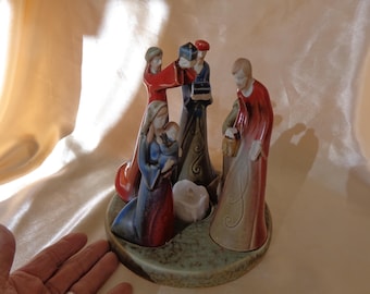 NATIVITY CANDLE FIGURINE  7 1/2"H x 7" Diameter    Ceramic Nativity Scene - Joseph, Mary, Jesus and 3 Wise Man - w/Battery Votive Candle